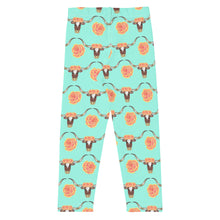 Load image into Gallery viewer, Longhorn Floral - Turquoise Toddler/Kid&#39;s Leggings
