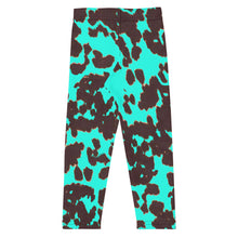 Load image into Gallery viewer, Cow Print - Turquoise Kid&#39;s Leggings
