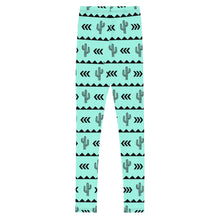 Load image into Gallery viewer, Cactus Aztec - Turquoise Youth Leggings
