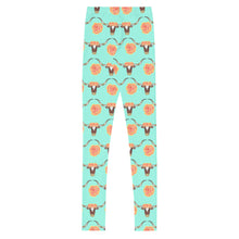 Load image into Gallery viewer, Longhorn Floral - Turquoise Youth Leggings
