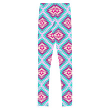 Load image into Gallery viewer, Aztec Multi - Pink &amp; Turquoise Youth Leggings
