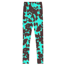 Load image into Gallery viewer, Cow Print - Turquoise Youth Leggings
