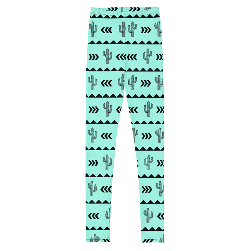 Cactus Aztec - Turquoise Youth Leggings