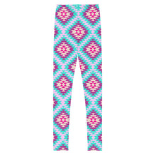 Load image into Gallery viewer, Aztec Multi - Pink &amp; Turquoise Youth Leggings
