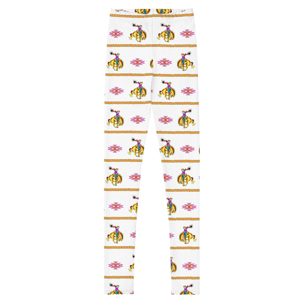 Cowgirl Bronc Rider Aztec - White Youth Leggings