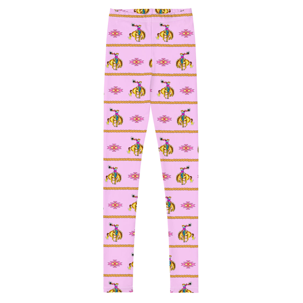 Cowgirl Bronc Rider Aztec - Pink Youth Leggings