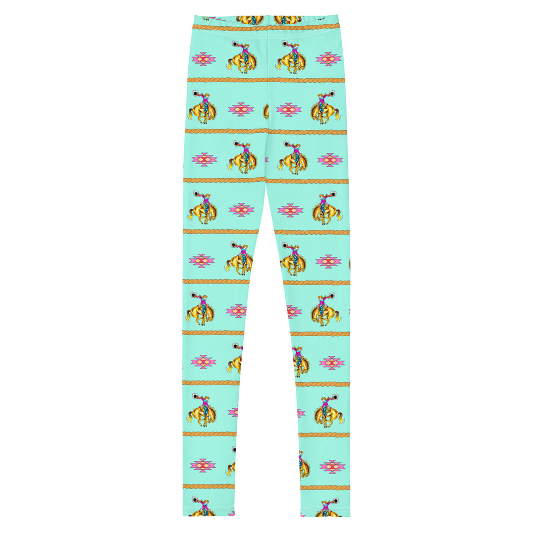Cowgirl Bronc Rider Aztec - Turquoise Youth Leggings