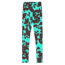 Load image into Gallery viewer, Cow Print - Turquoise Youth Leggings
