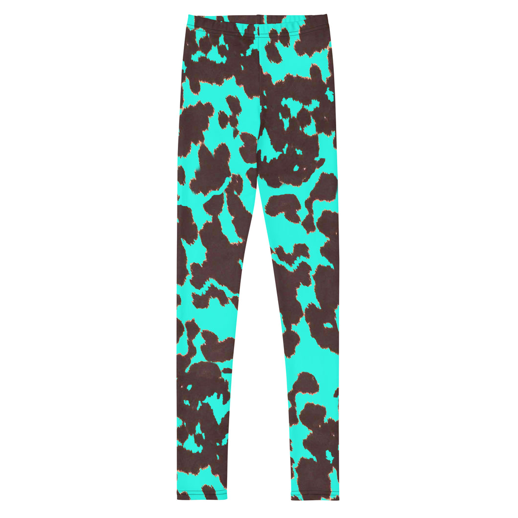 Cow Print - Turquoise Youth Leggings