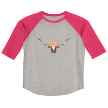 Load image into Gallery viewer, Floral Longhorn - Youth 3/4 shirt
